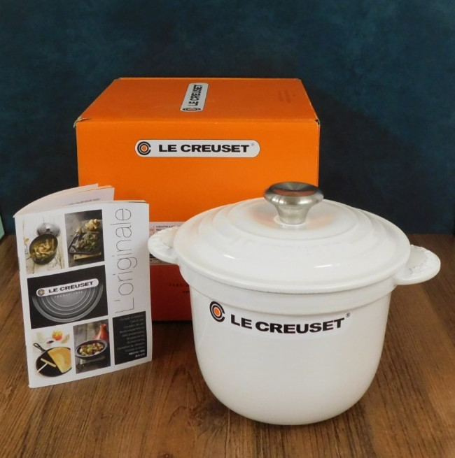 Le Creuset Cast Iron 2.25 Quart Rice Pot with Lid & Stoneware Insert, White