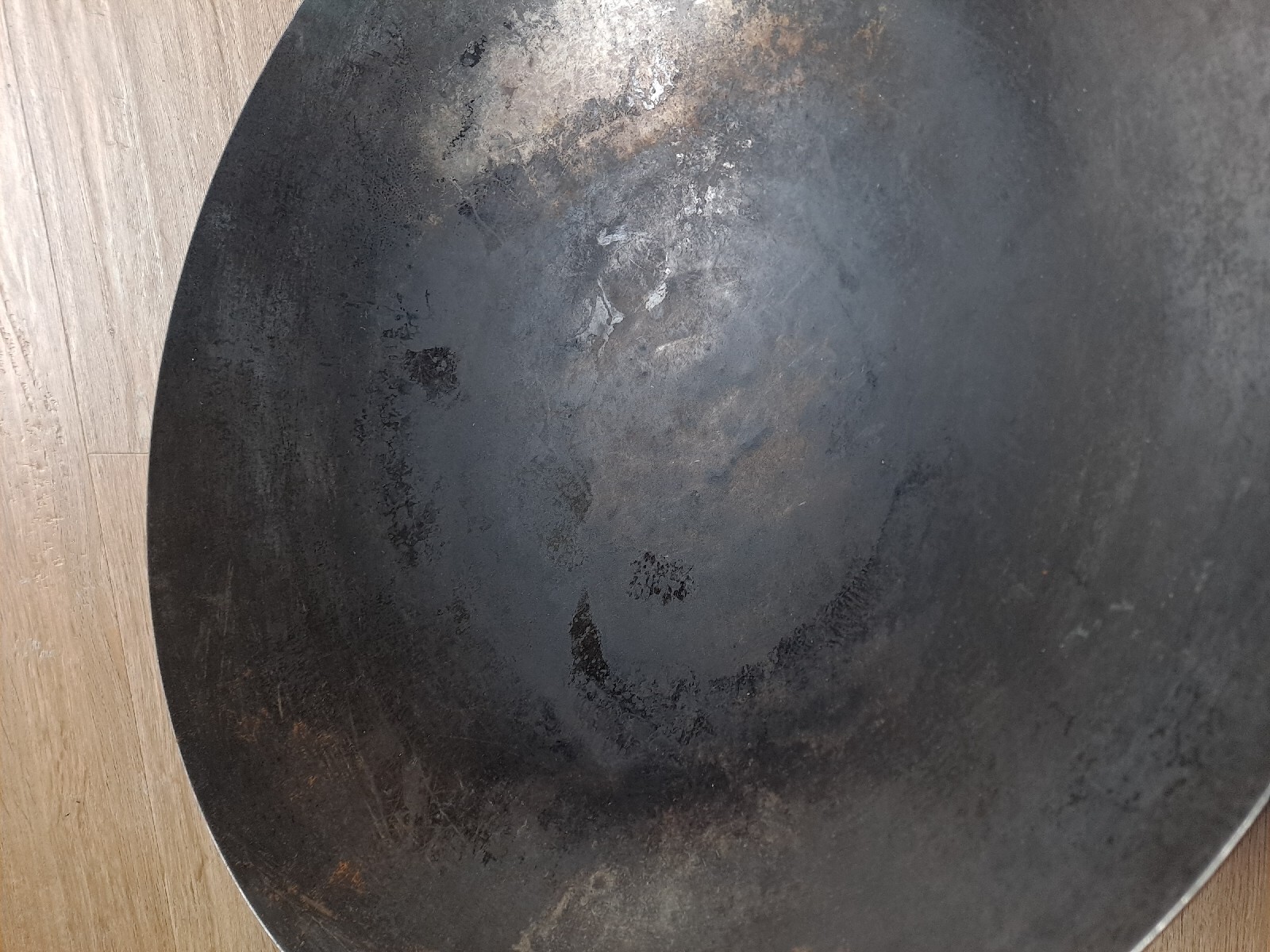 Vintage Commercial Carbon Steel Wok Chinese 17.5″ Welded Handle Industrial Lid