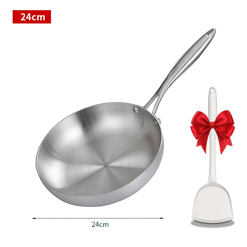 Stainless Steel Frying Pan Wok Non Stick Pan Fried Steak Pot Uncoated Kitchen