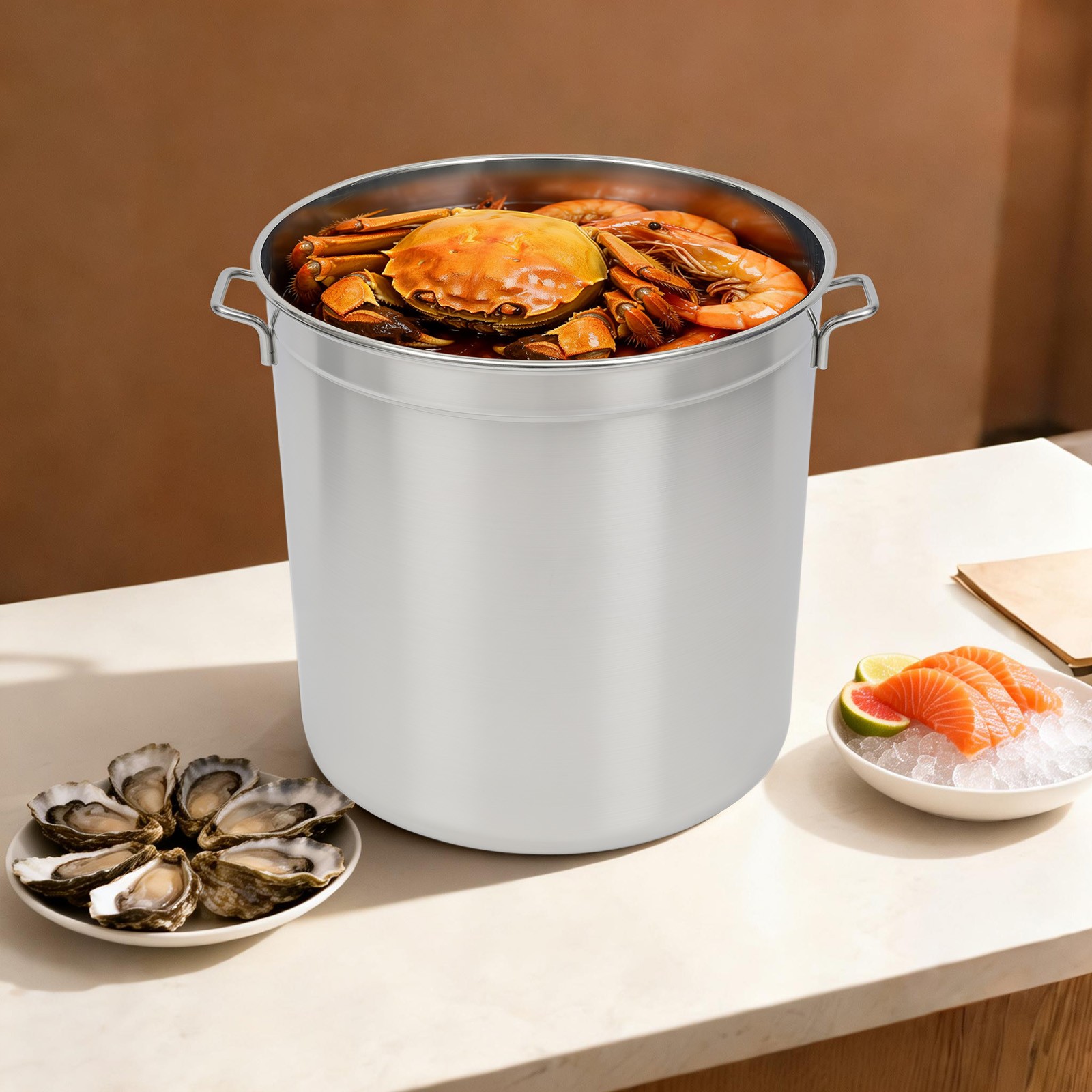 50L/52.8Qt Stock Pot Stainless Steel Stock Pot Kitchen Cooking Pot w/ Basket