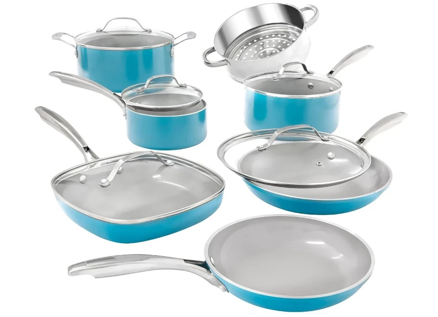 Gotham Steel Aqua Blue Cookware Set: 12 Piece Nonstick, Oven & Dishwasher Safe