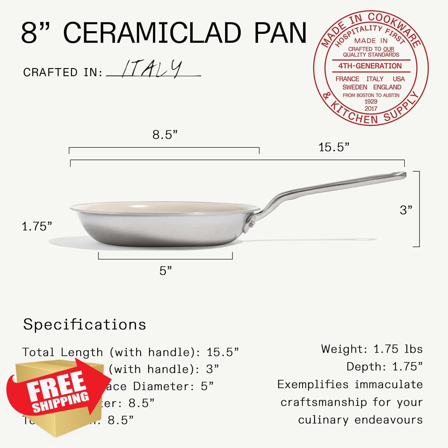 Made In Cookware – 8″ CeramiClad Non Stick Frying Pan (Stainless Handle) – 5-…