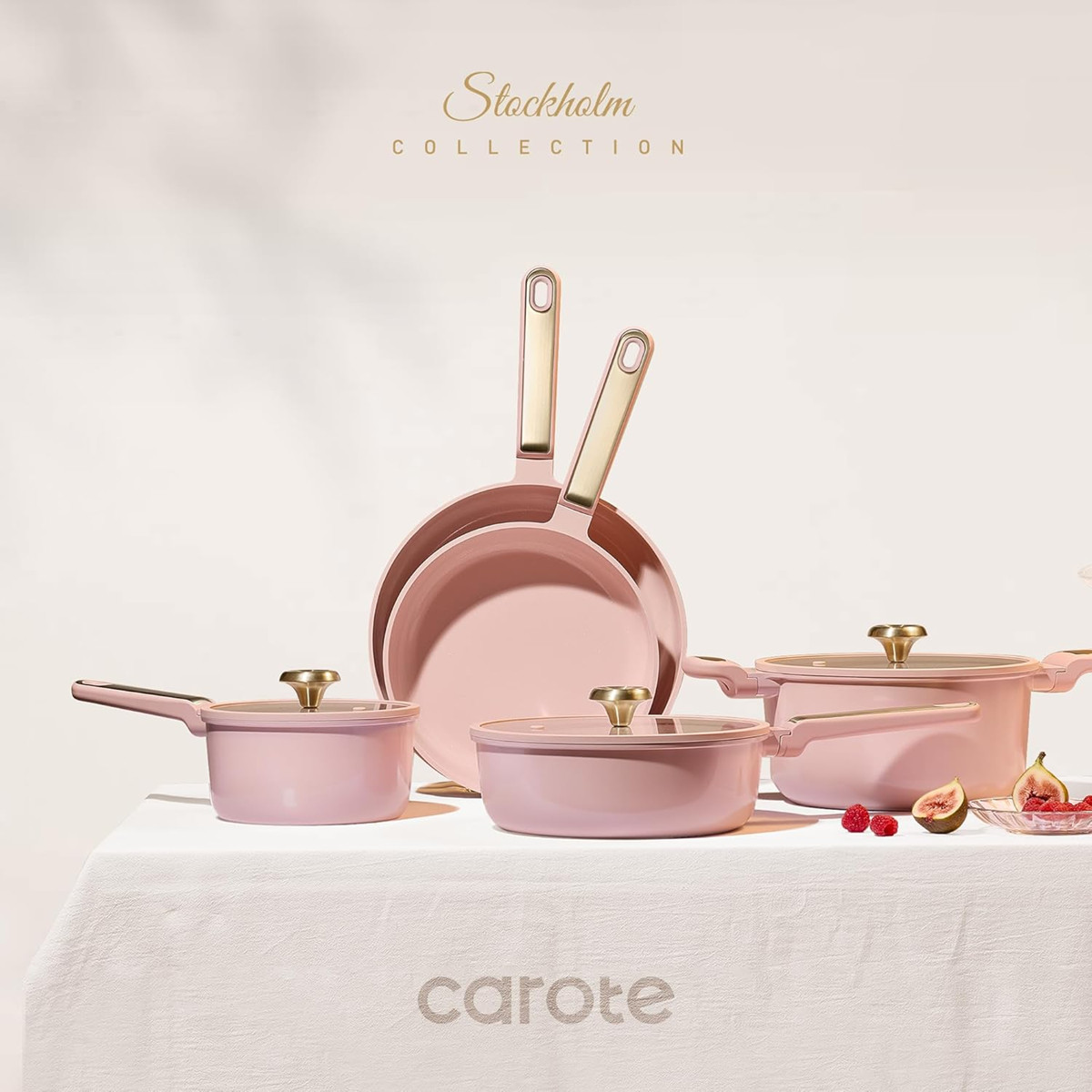 CAROTE Ceramic Cookware Set Nonstick,14pcs Pots and Pans Set Nonstick,Pink Blush