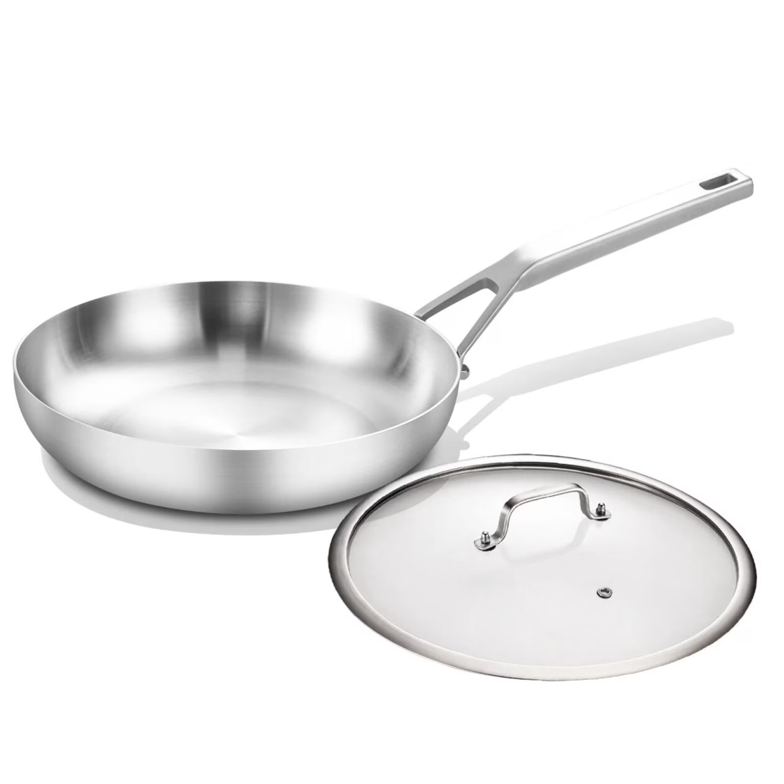 DELARLO 12-Inch Tri-Ply Stainless Steel Frying Pan with Lid, Oven Safe