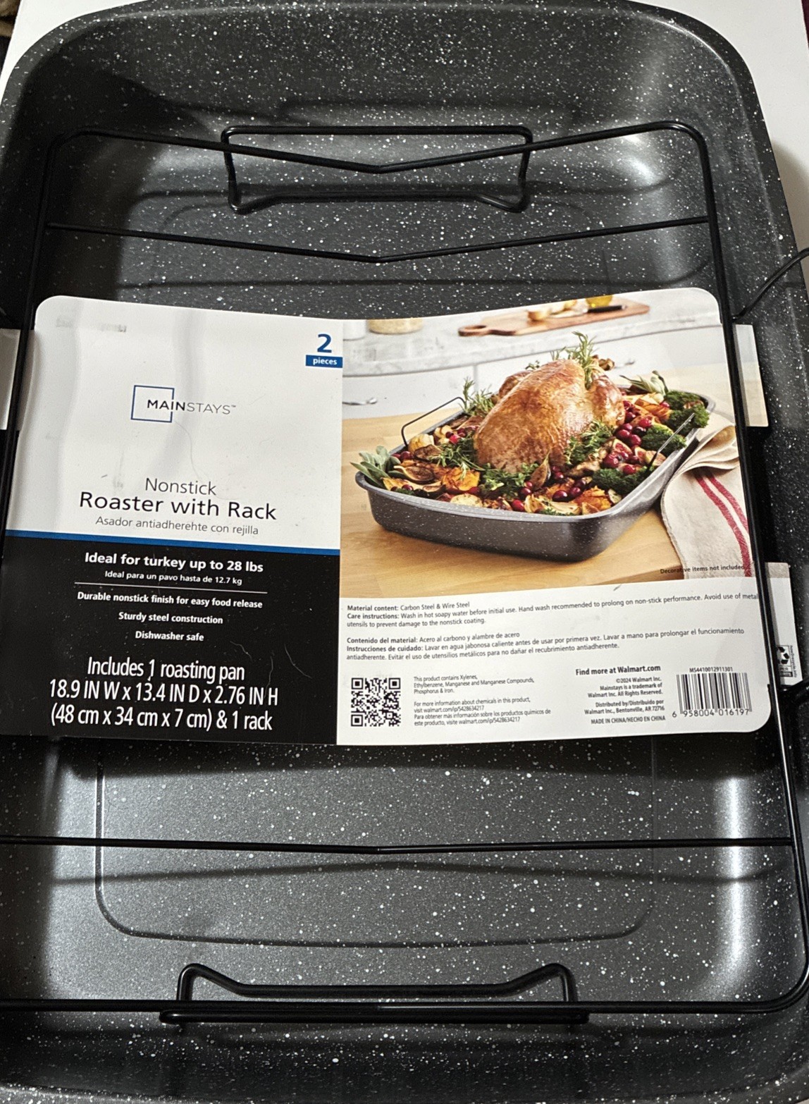 Mainstays Rectangle 18.9″ Non-Stick Dark Grey With Speckle Roaster With Rack