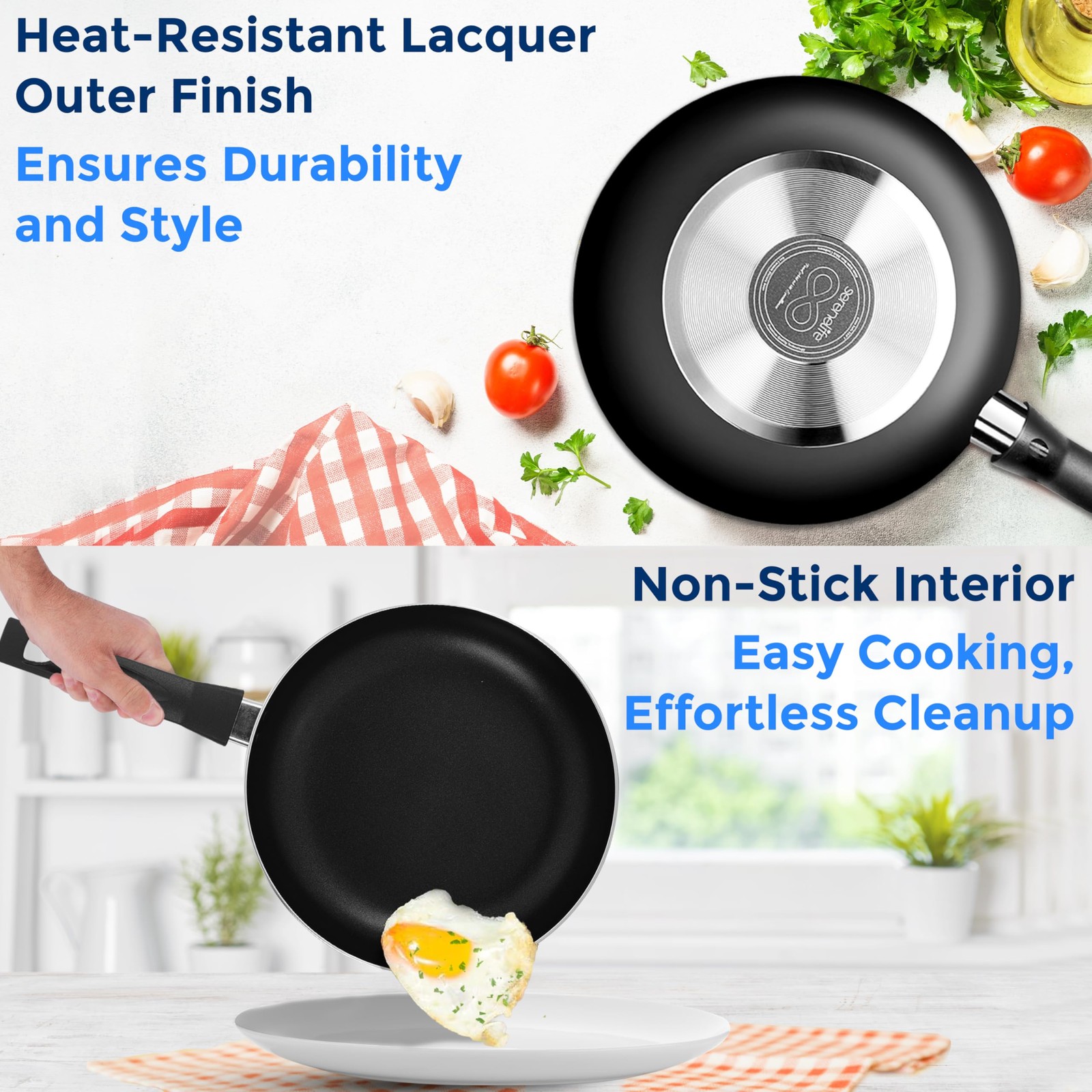 SereneLife 6-Piece Nonstick Cookware Set, Black, Dishwasher Safe