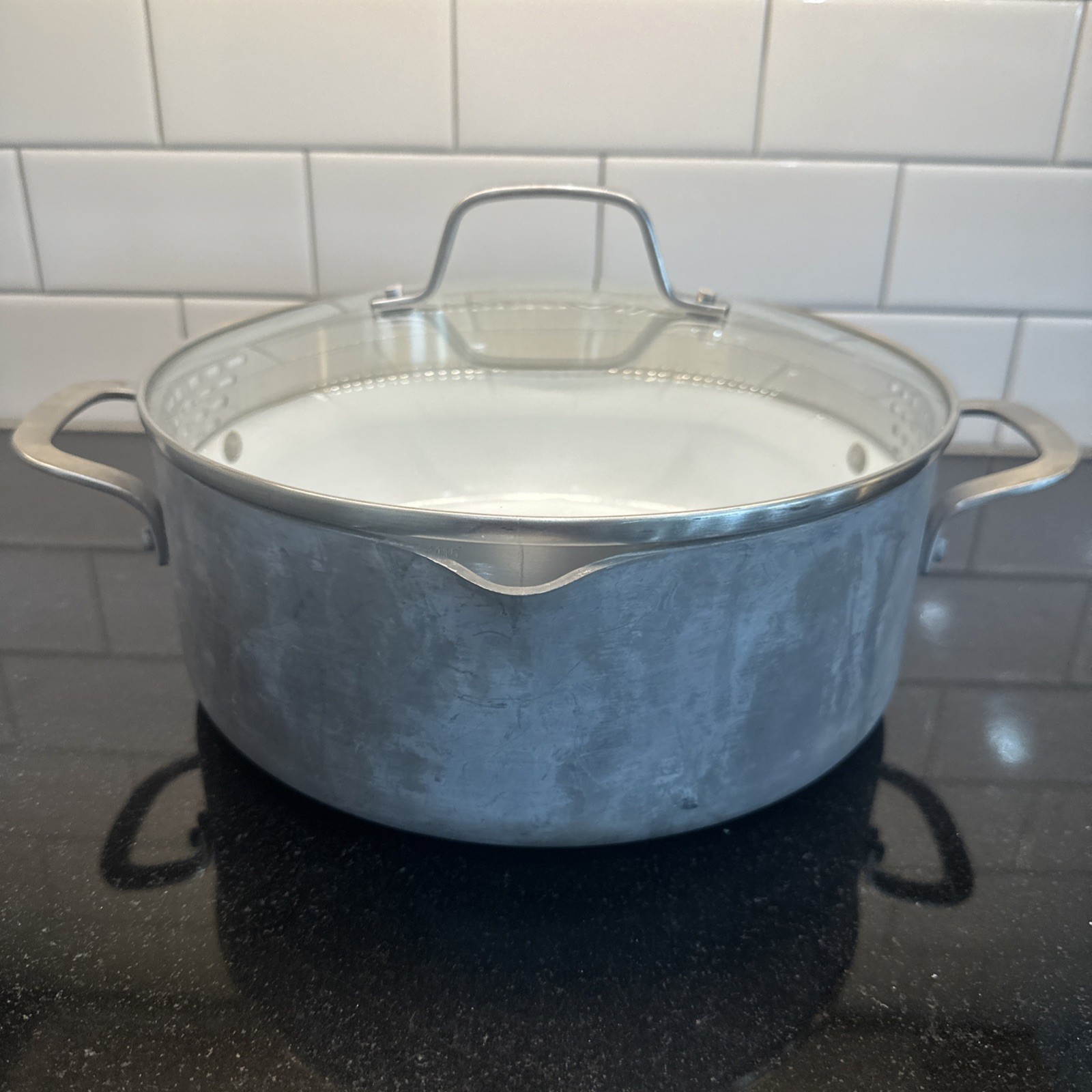 Calphalon Classic Anodized 5 Qt Stock Pot & Glass Lid 8785 Ceramic Non Stick USA