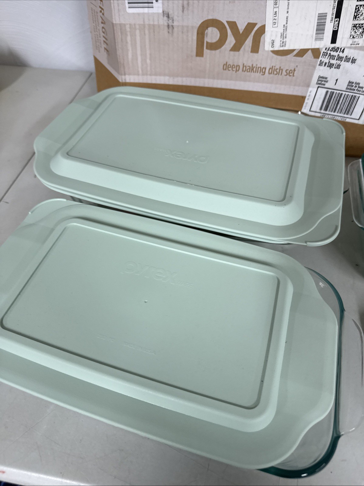 Pyrex Deep 6pc Glass Baking Dish Set (9″X13″, 7″X11″, 8″X8″) Bpa-Free Sage Lids