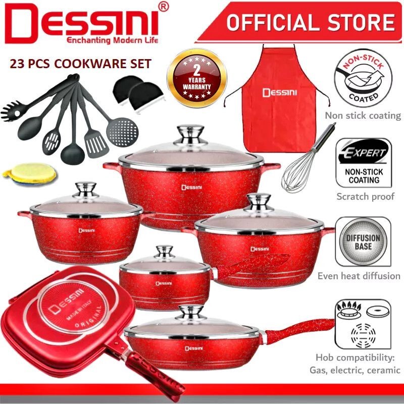 DESSINI ITA 23 Pcs Non Stick Granite Cooking Pot Frying Pan Set Kitchen Cookware