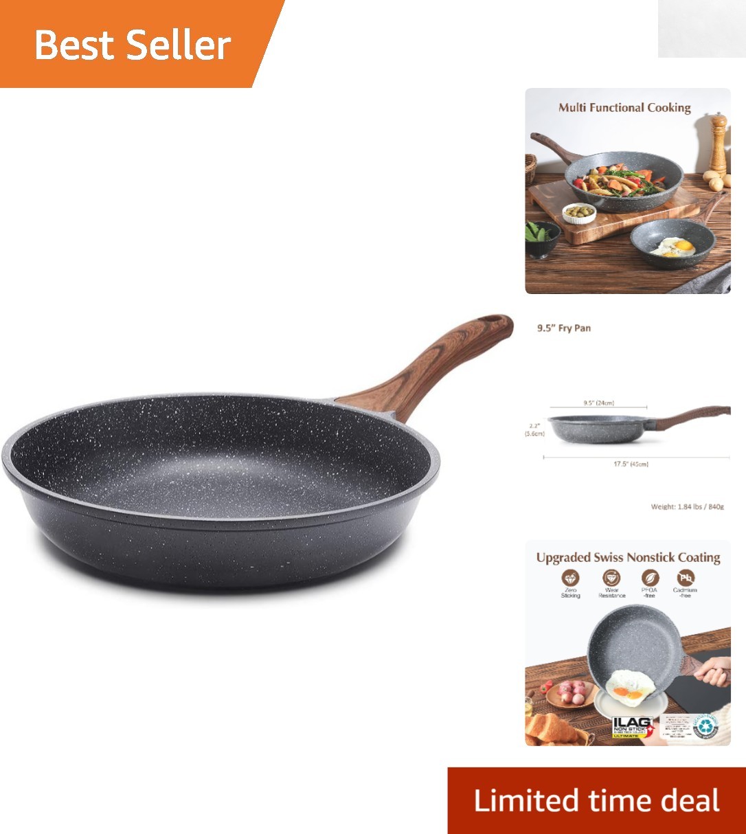 Versatile 9.5 Inch Omelette Pan with Woodgrain Handle – Easy to Clean Design