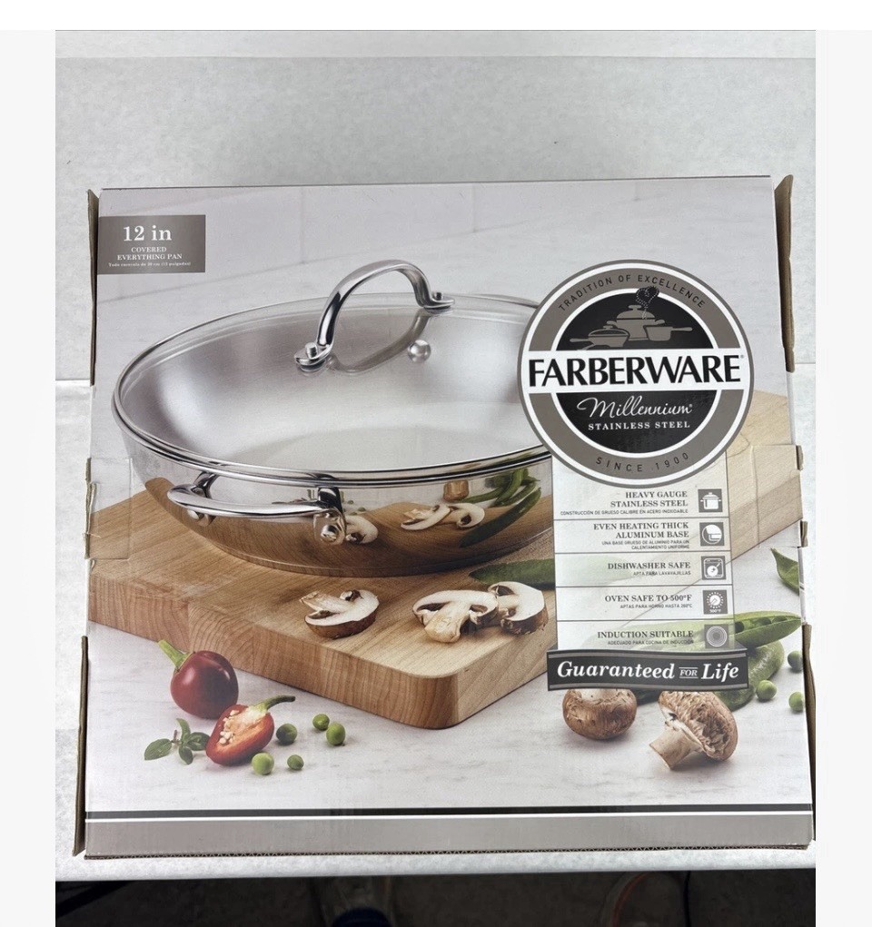 Farberware Millennium 12” SS Everything Pan with Lid, Double Handle New