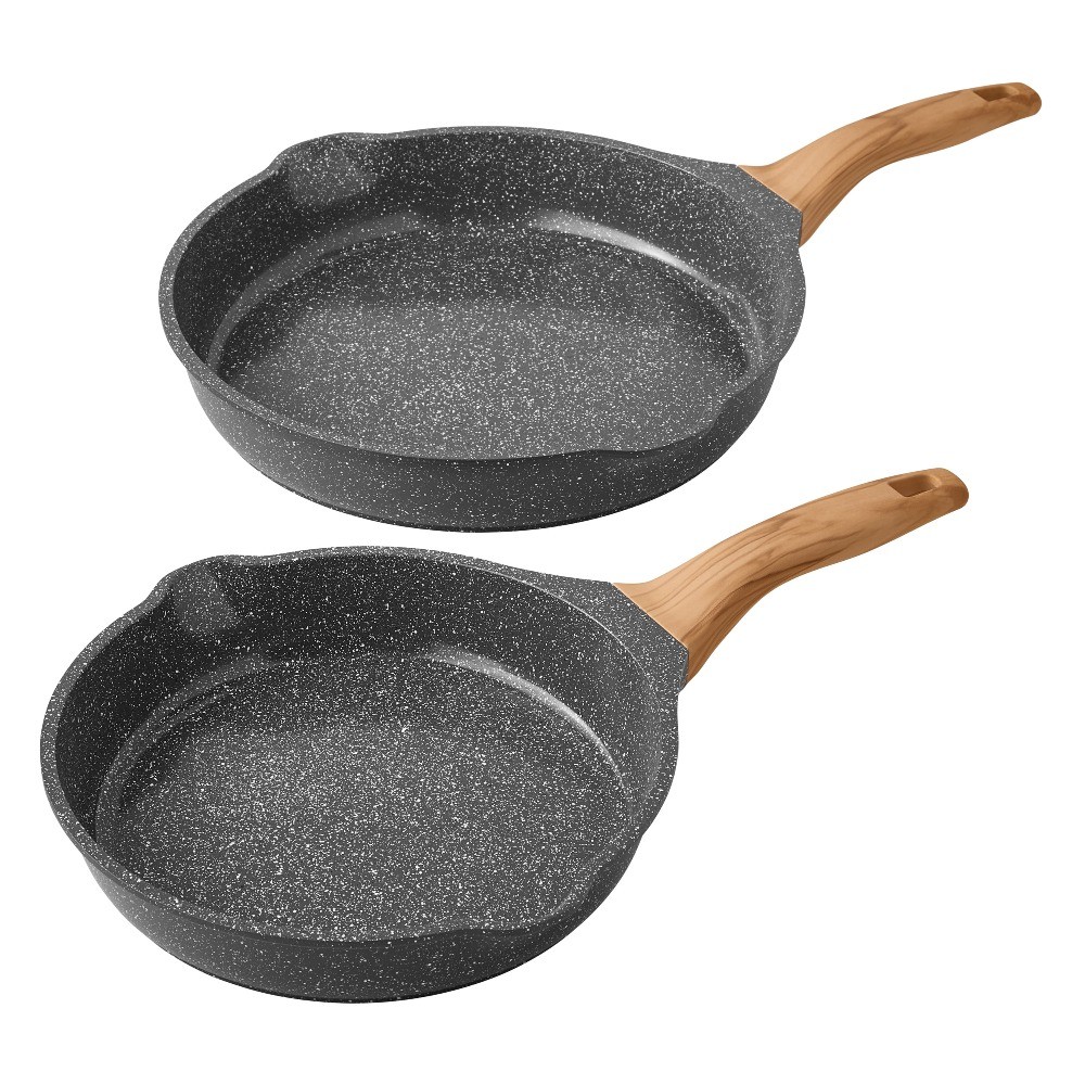 2-Piece Cast Aluminum 10″ & 12″ Fry Pan Set, Charcoal Speckle