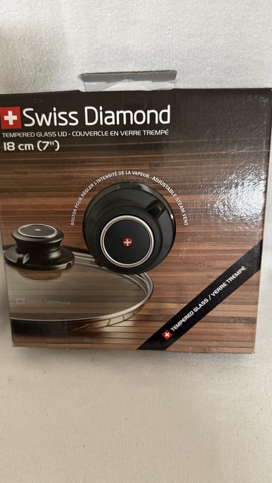 NEW Swiss Diamond 7″ Tempered Glass Lid With Adjustable Steam Vent