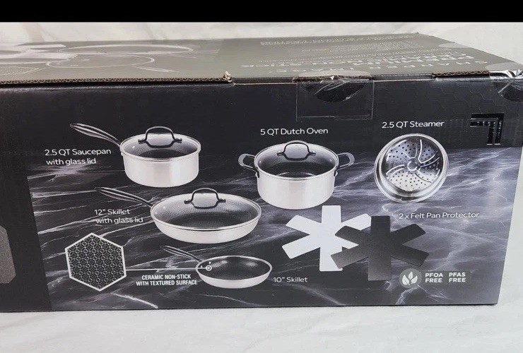 Sharper image Premium Cookware set 10pc ceramic non stick Tri-ply Stainless New