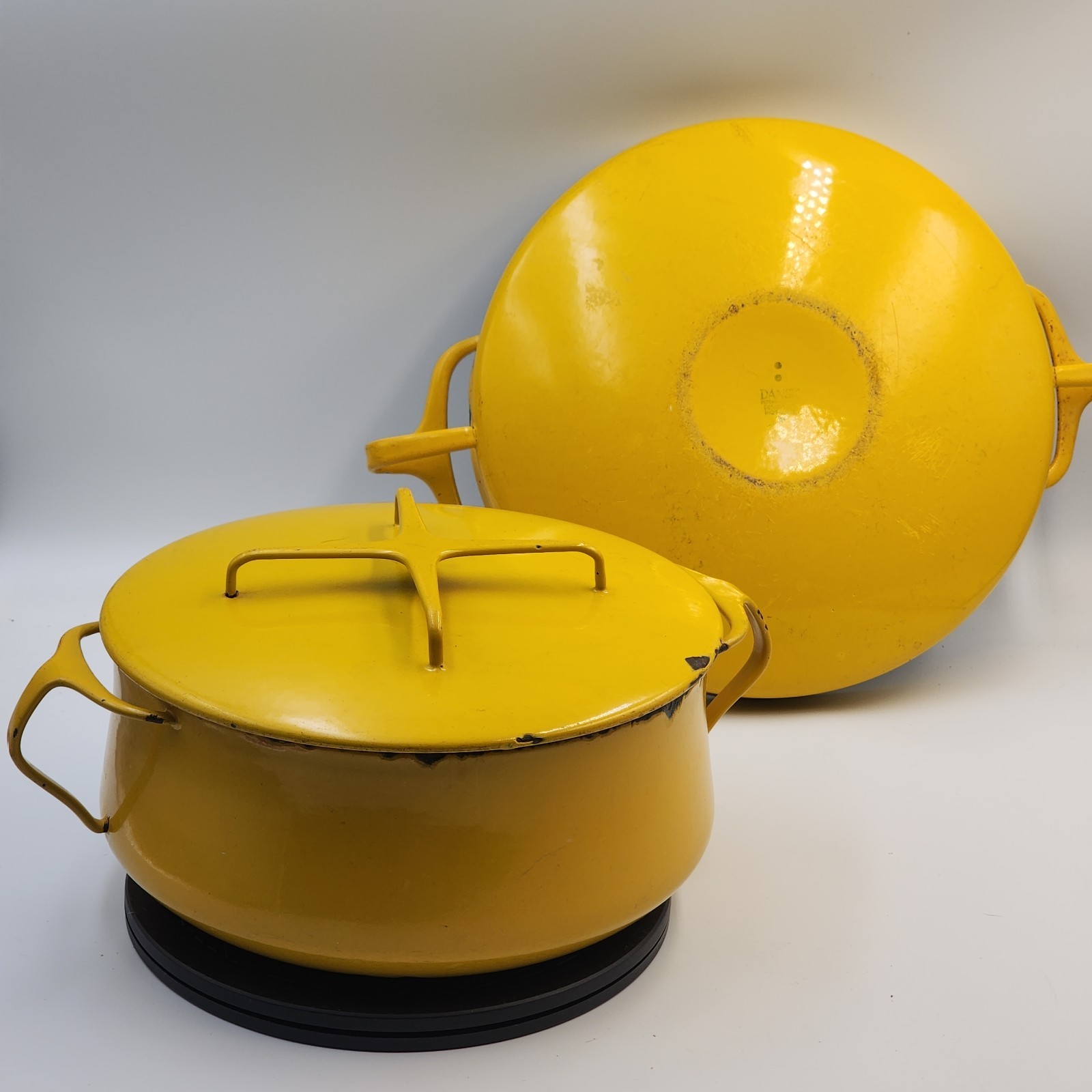 VTG Set Dansk Yellow Enameled Pot Kobenstyle Paella Casserole Trivet Ld Baking