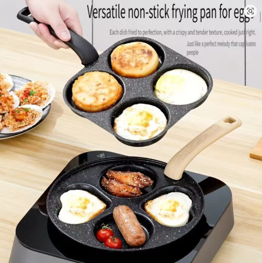 4-Cup Egg Frying Pan Nonstick Granite Omelette Skillet Burger Pancake Cooker