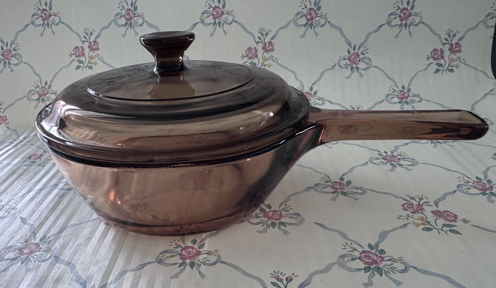 Vtg Visionware Skillet Corning Amber 5.5″ Fry Pan w/ Pyrex Lid USA