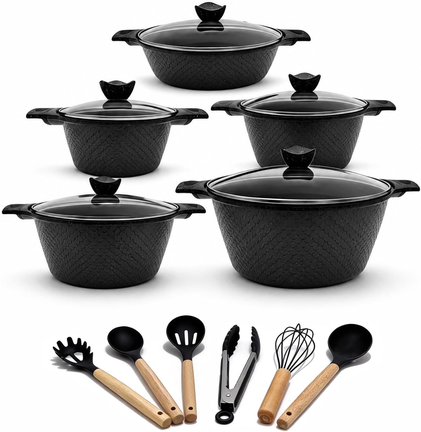 16PCS Cookware Set – Home Nonstick Stock Pot with Glass Lid, Pots and Pans Set,