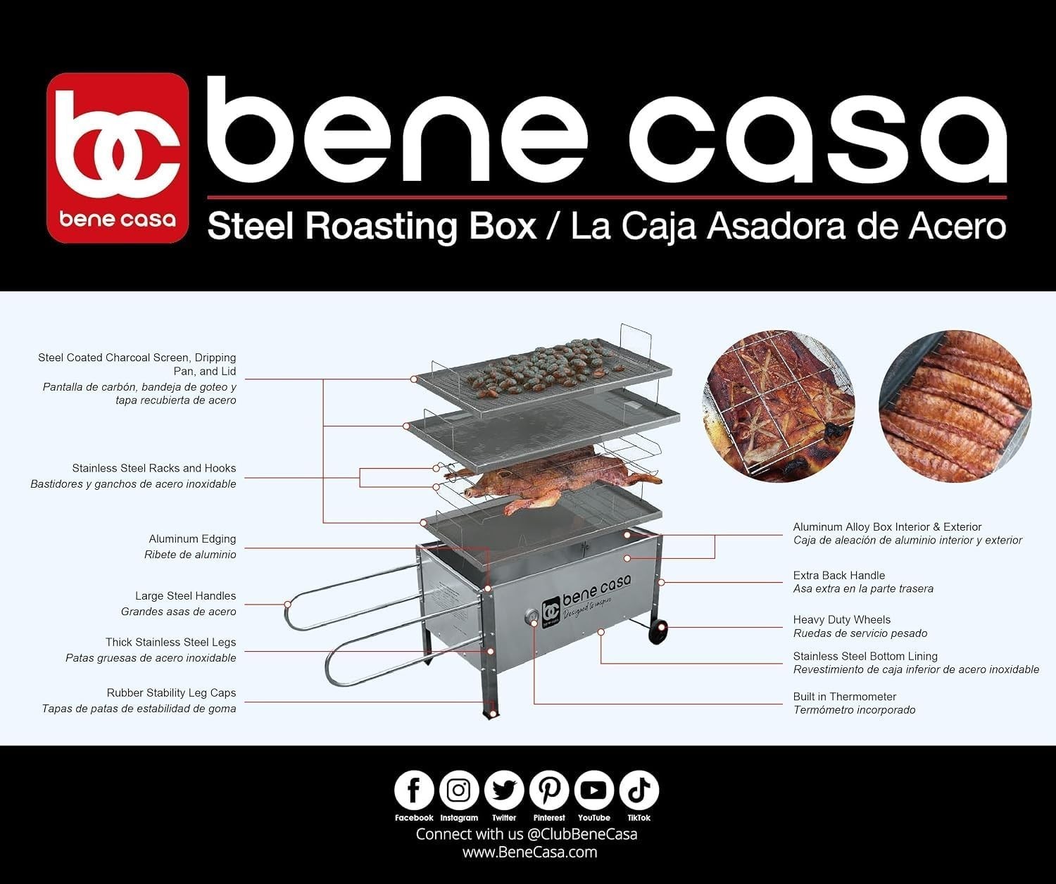 Bene Casa Black Caja Asadora Roasting Box with Window, 100lb (Steel)