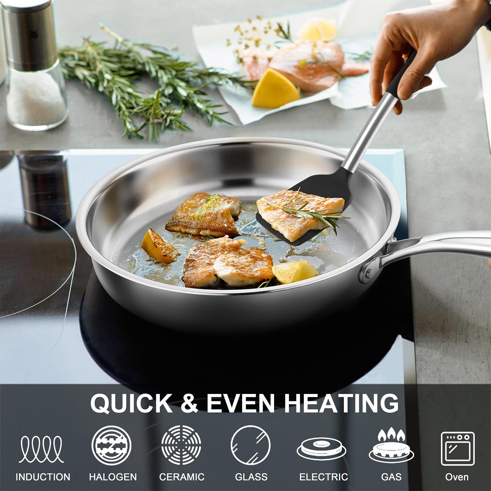 8 & 10 Inch Stainless Steel Frying Pan, 3-Ply Stainless Steel Pan Skillet,