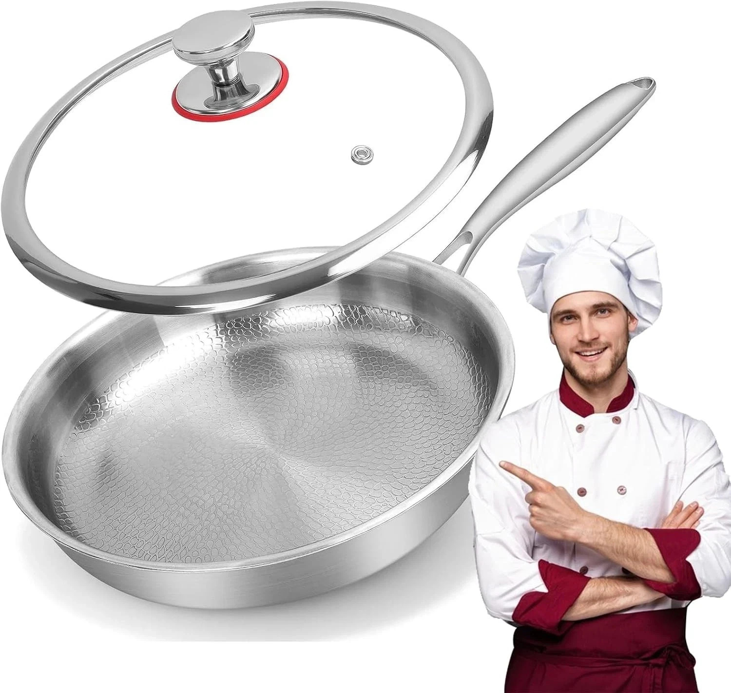 Pure Titanium Hammered Frying Pan with Lid, 12 Inch Skillet, No Coating Cookw…
