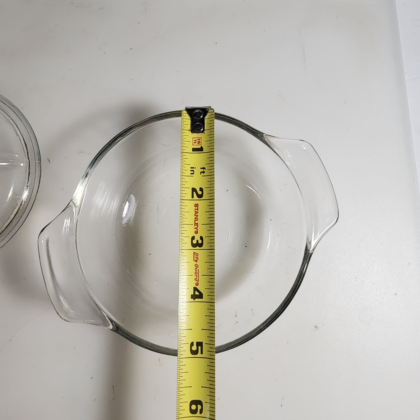 Vintage Glasbake Shark Fin Round Ribbed Handle 4 3/4” J-313 Lid & Bowl No Chips