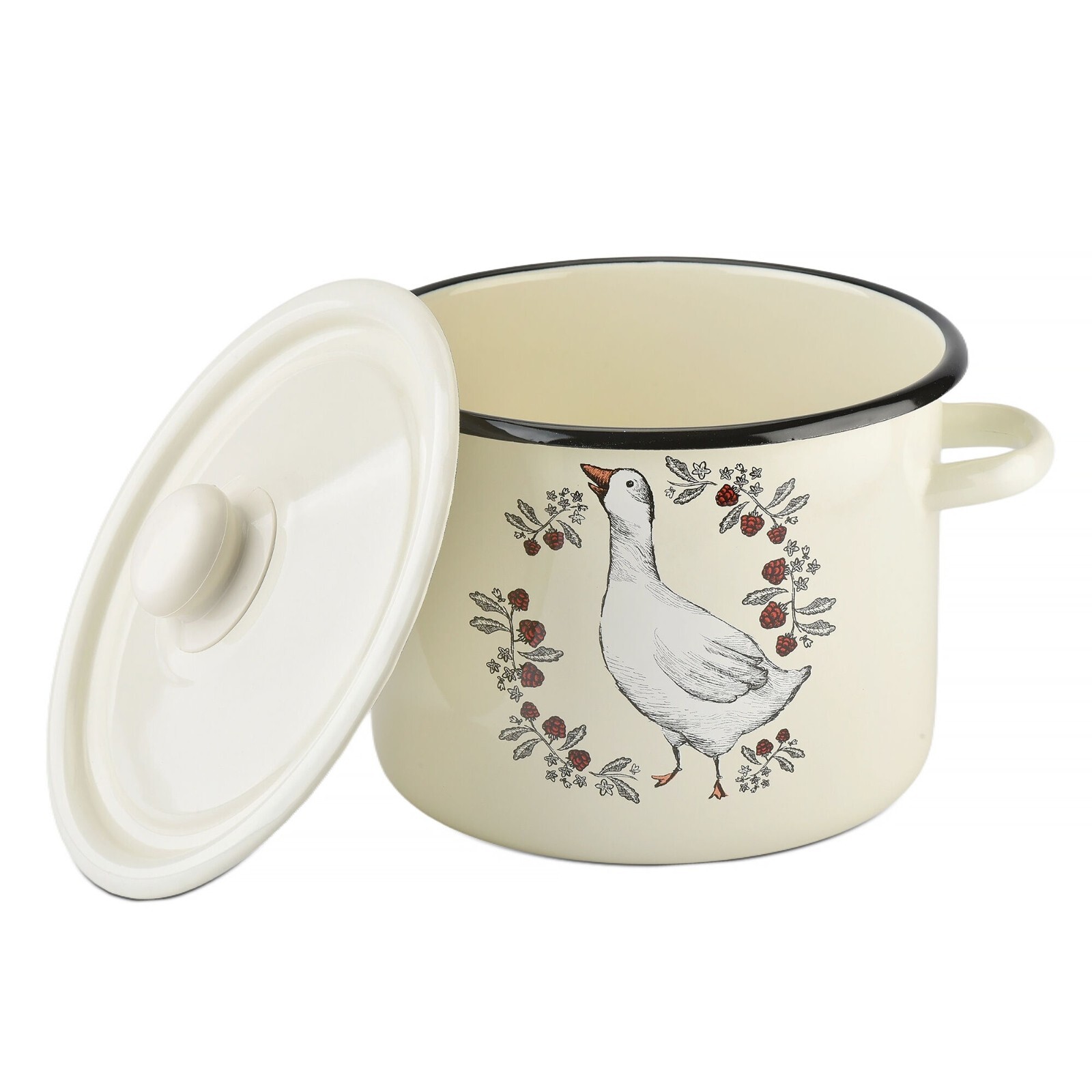 Novomoskovsk Goose Enamel Stockpot Vintage Cooking Pot Enameled Soup Pot