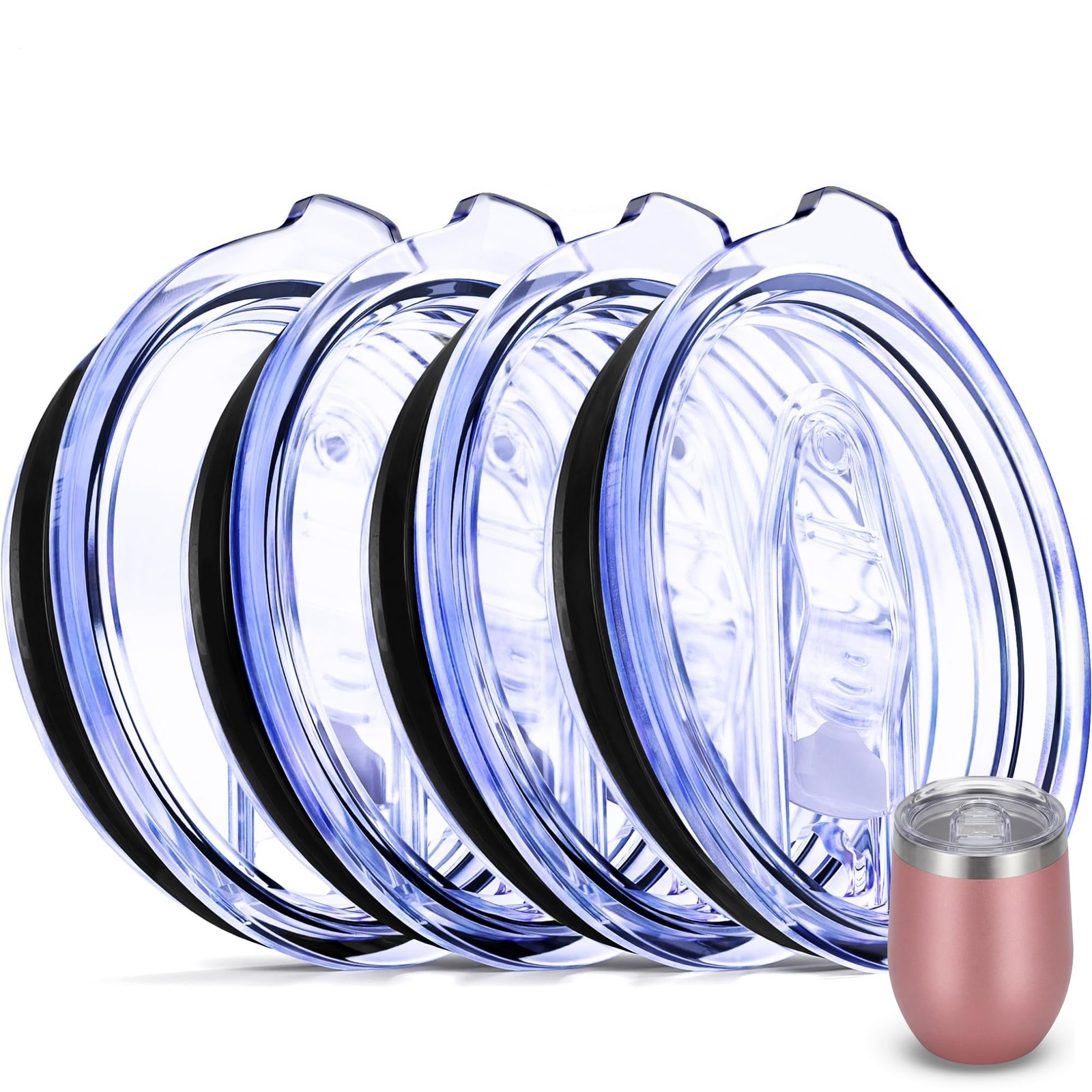 4 Wine Tumbler Lids, 12 oz Spill Proof 2.94 inch Diameter (Outer Rim) Lids fo…