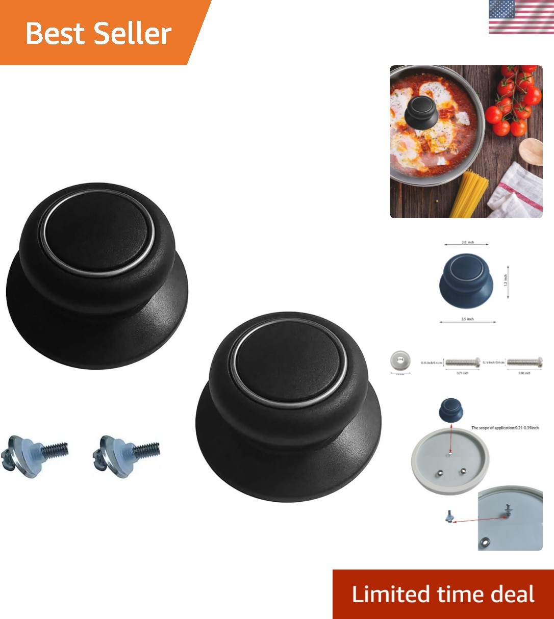 2 Pack Pot Lid Top Replacement Knob -Heat Resistant, Bakelite Kitchen Pot Lid…