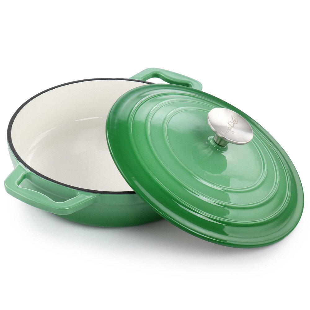 Megachef MG-BRS22G 2 Quart Round Enameled Cast Iron Braiser Pan – Green
