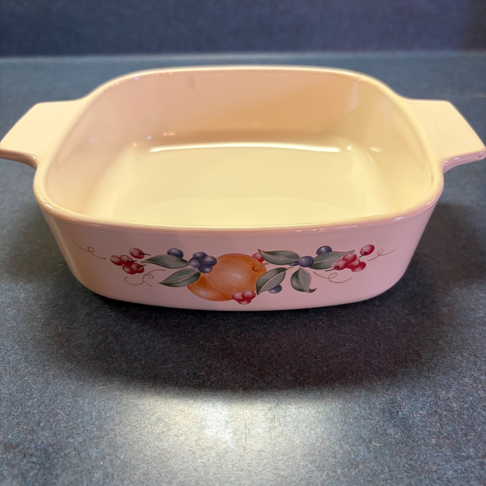Corning Ware Abundance Fruit A-1-B 1 Liter Square Casserole Dish Vintage No Lid