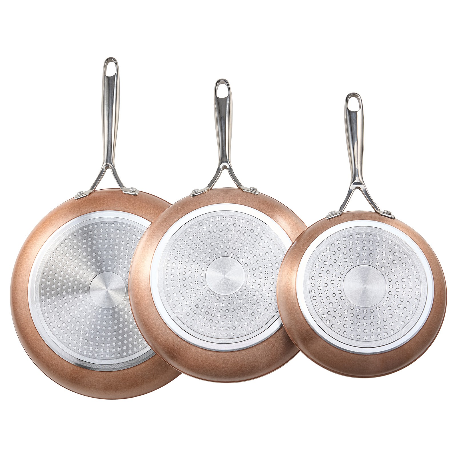 3-Piece Aluminum Skillet Set 8 10 12 in Nonstick Ceramic Coated for All Cooktops
