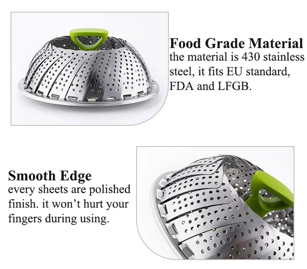 Folding Stainless Steel Steamer Basket 5.5–9″ – Expandable & Dishwasher‑Safe