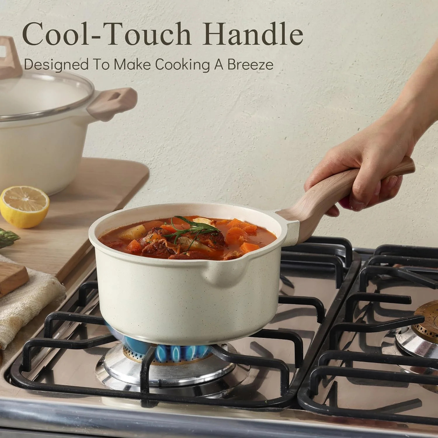 CAROTE 1.5Qt & 2.5Qt Sauce Pan Set with Lid Nonstick Saucepan 4 Pcs Non Stick Sa