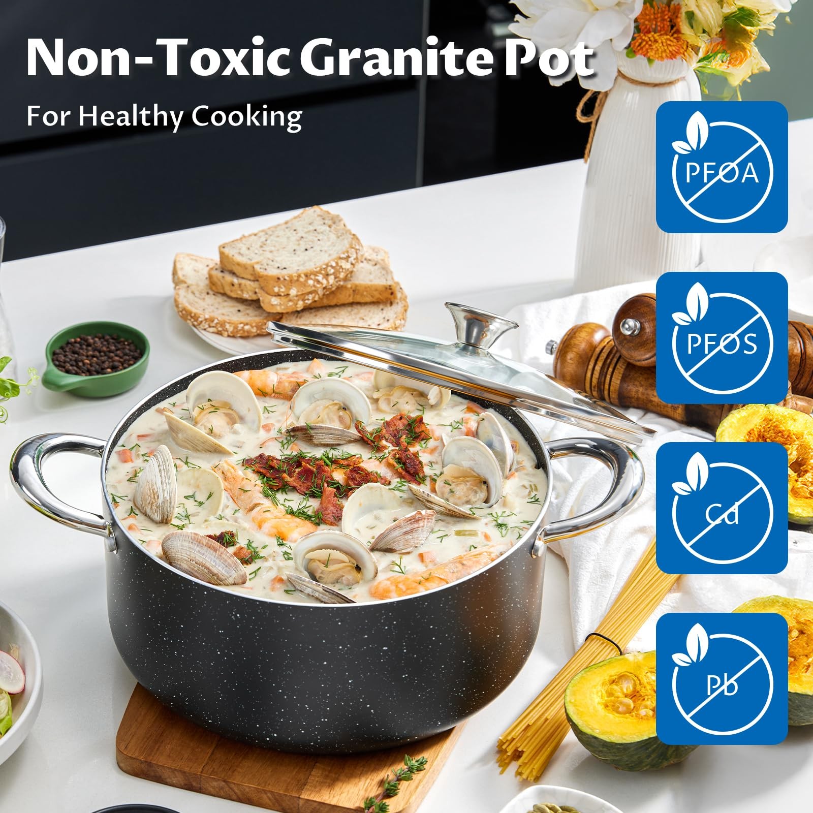 BEZIA Large 12 Quart Nonstick Stock Pot with Lid, Induction Cooking Pot Soup …