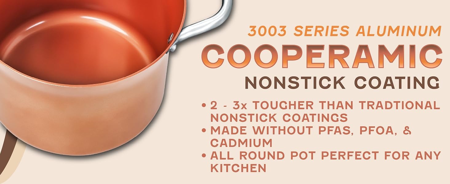 CONCORD 7 QT Copper Non Stick Stock Pot Casserole Coppe-Ramic Series Cookware