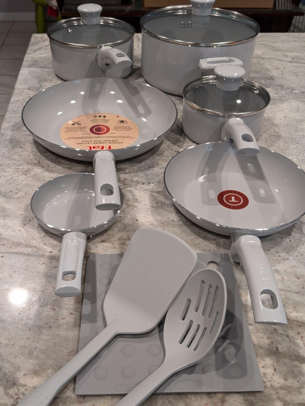 T-Fal Refresh 20pc Ceramic Nonstick Cookware Set, Moon Grey