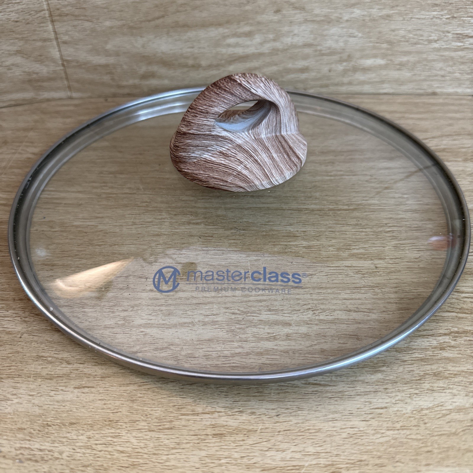 Masterclass 9.25” Premium Cookware GLASS LID ONLY Vented Wood-Look Knob Handle.