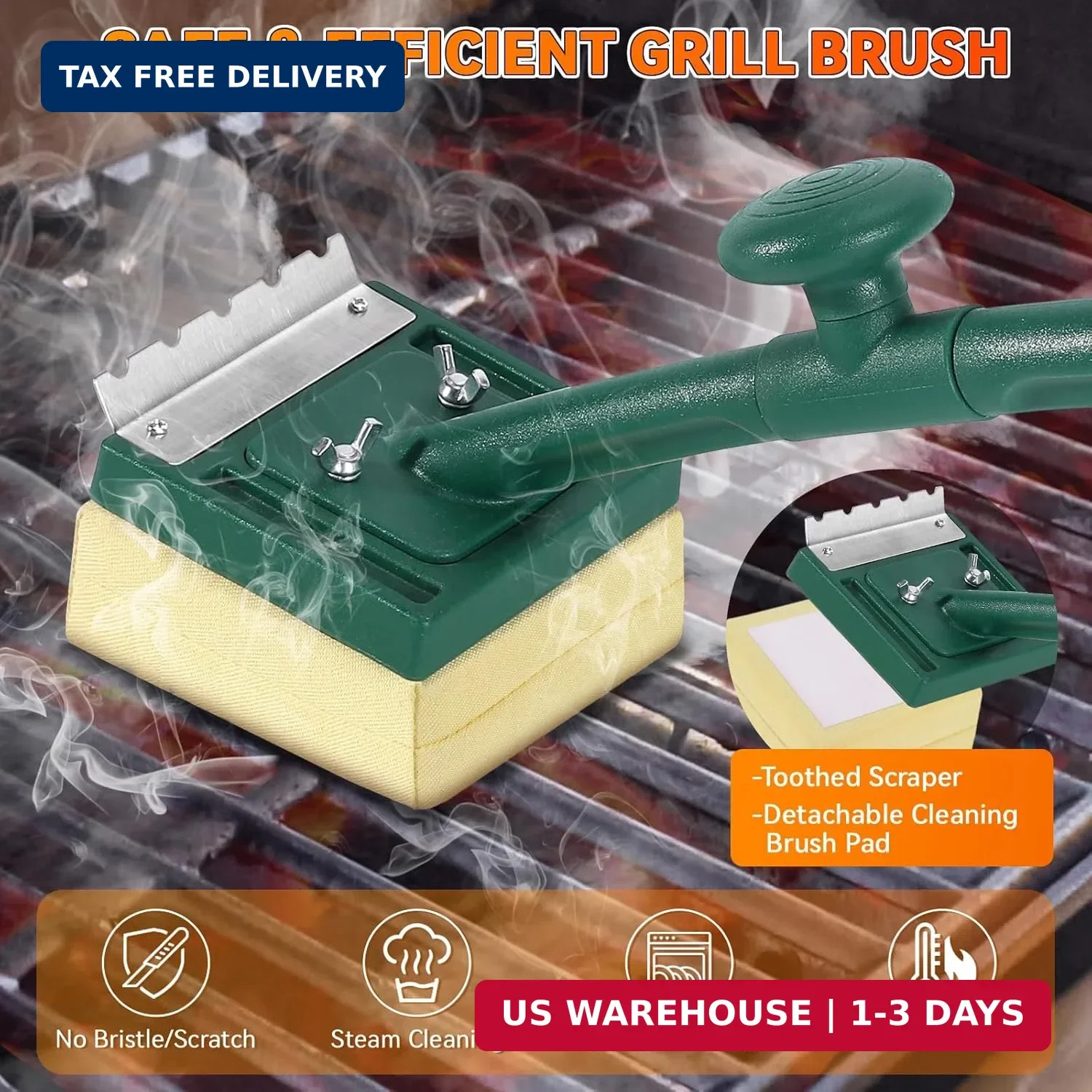 Grill Brush Bristle Free with Scraper,22″ Extra Long Steam Grill Brush for Outdo
