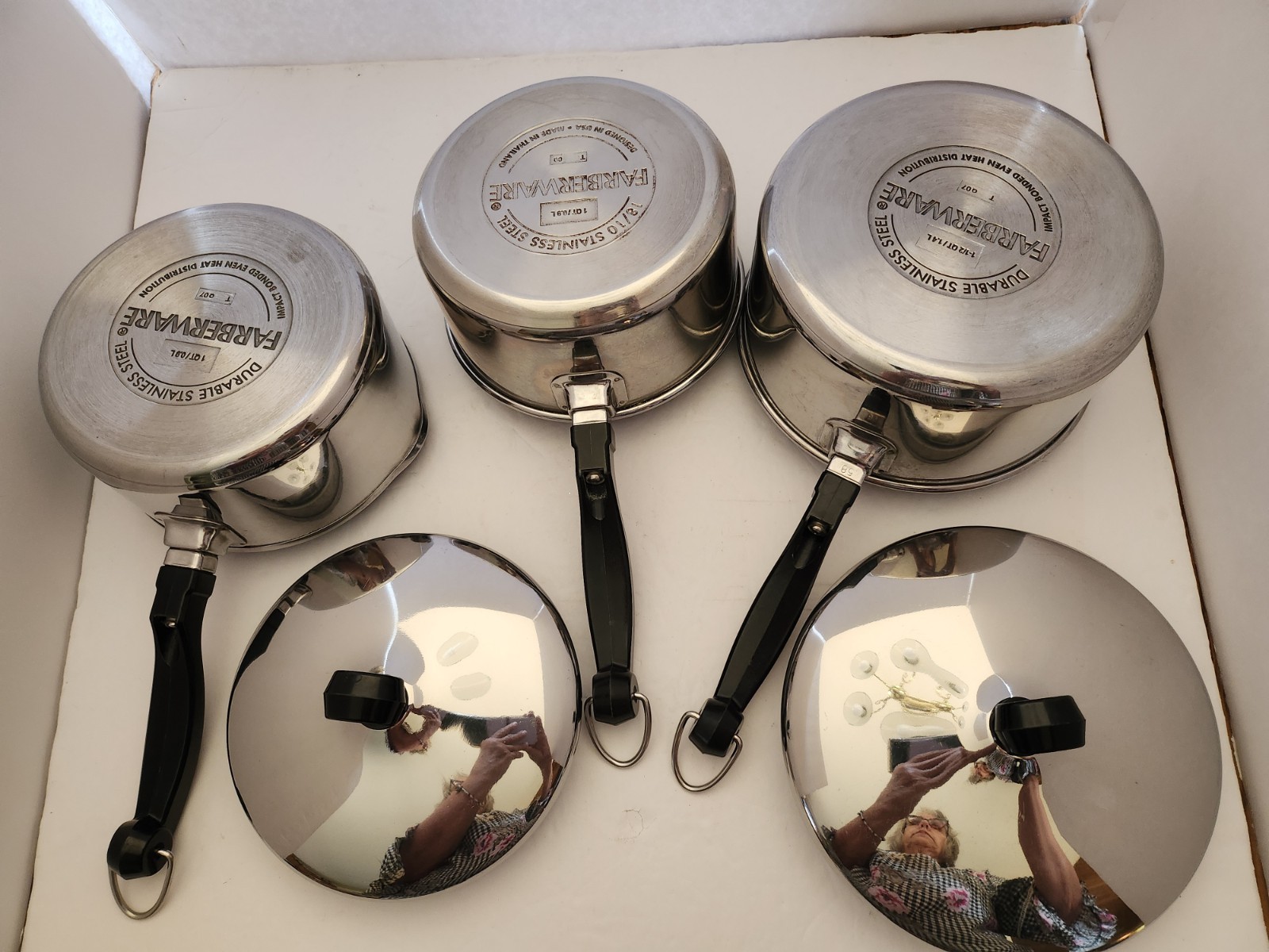 Farberware Aluminum Clad Stainless Cookware: 1 1/2qt & Lid 2- 1qt Pots 1 Lid