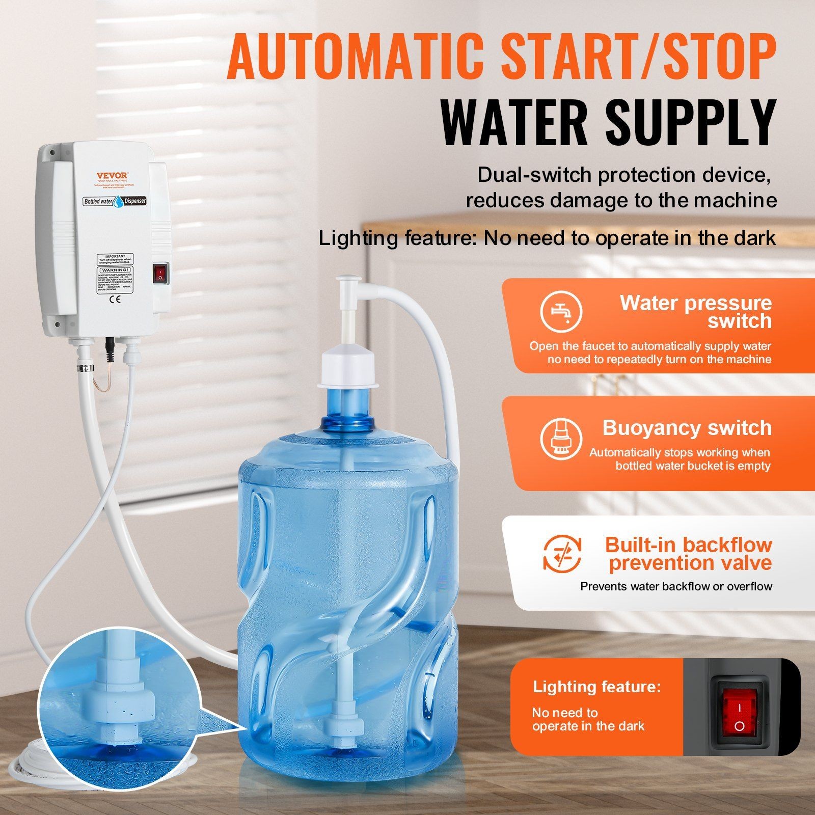 VEVOR Bottled Water Dispenser Pump System , 110V 20ft US Plug High Flow Bottled