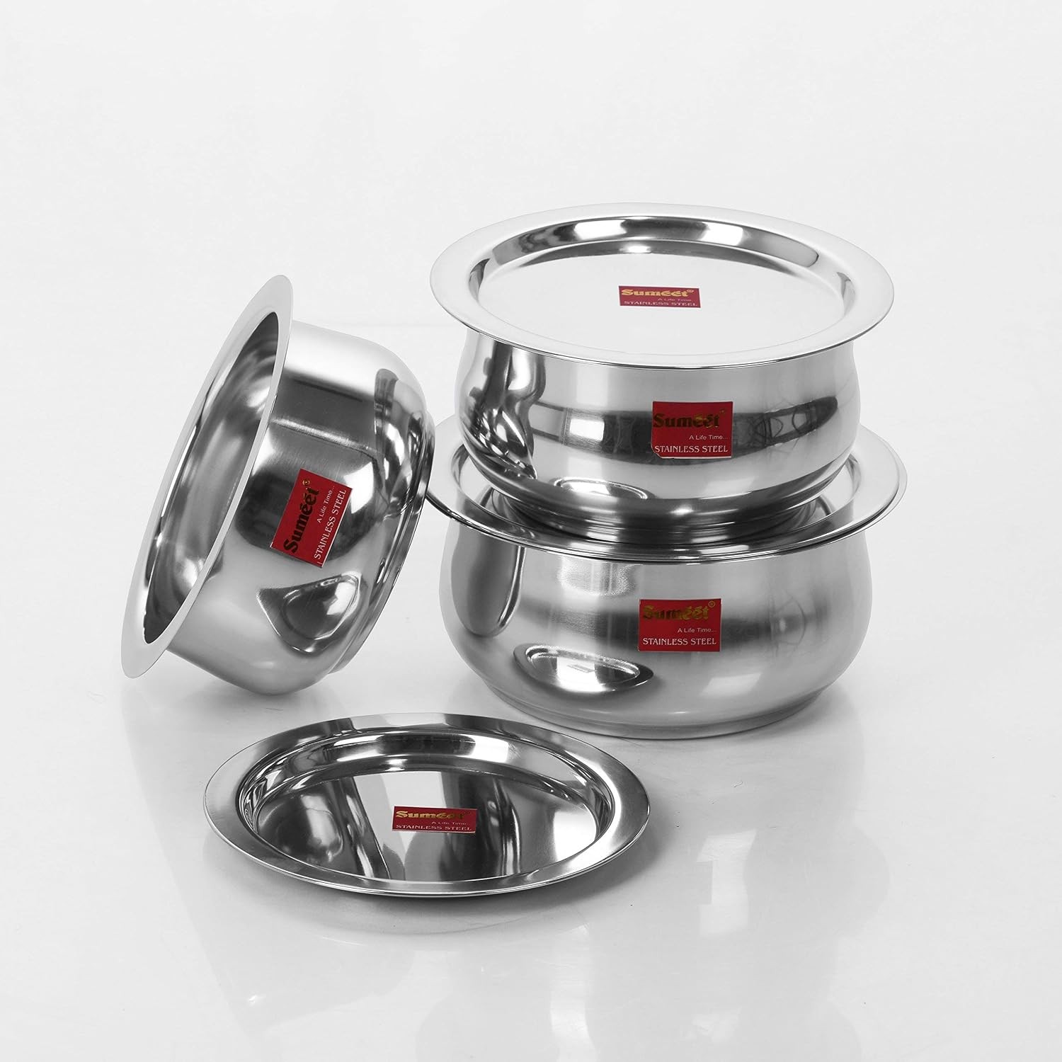 Stainless Steel Cookware Set With Lid, 1.6, 2.1 Liters, 3 Piece (Steel)