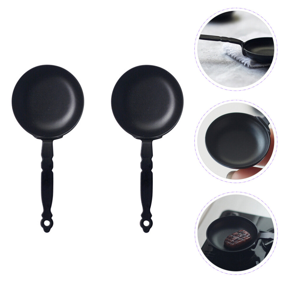2PCS Miniature Cookware Pretend Play Frying Pan Miniature Cast Iron Skillet