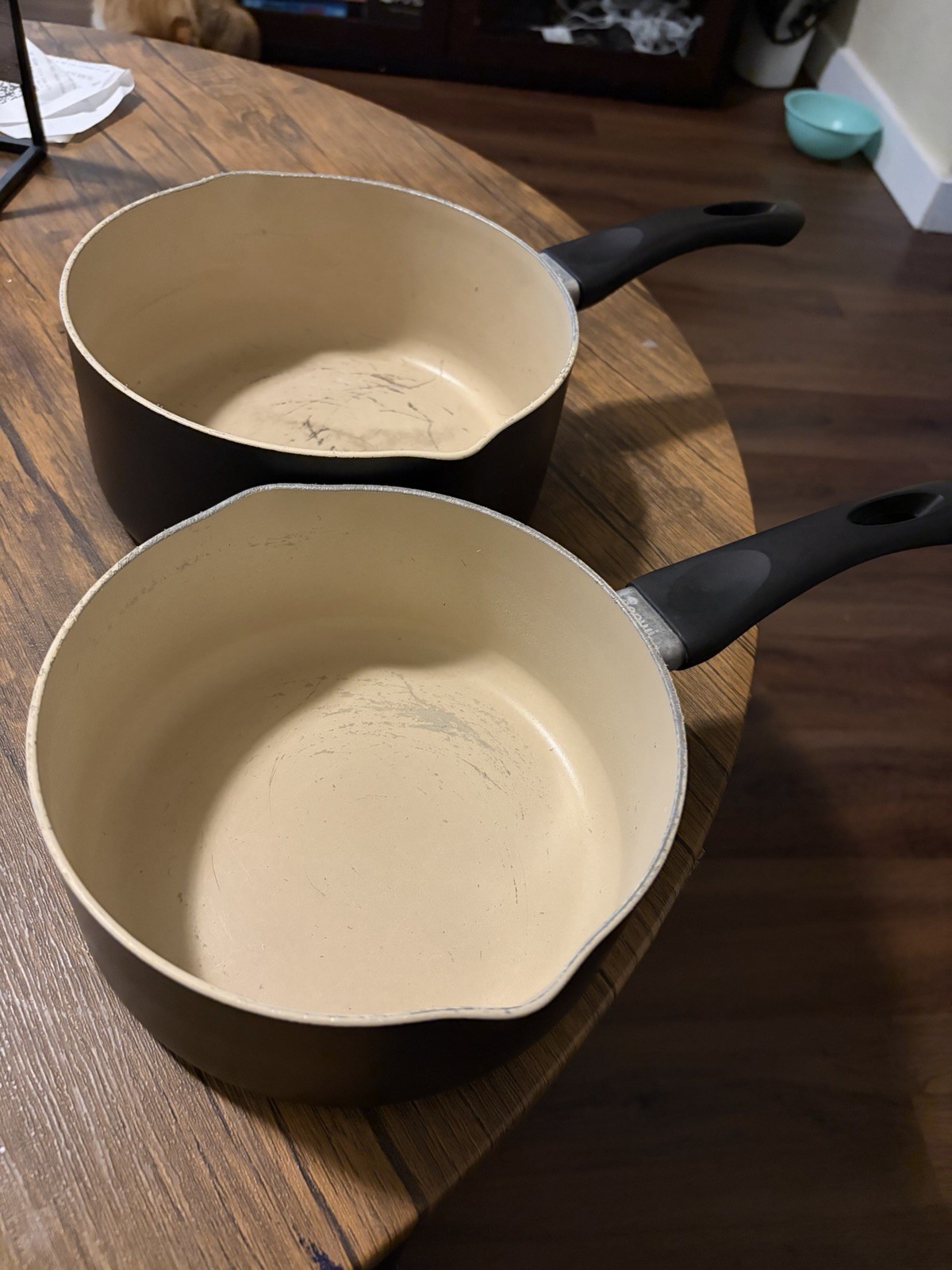2-Piece Nonstick 2 qt Saucepan Set w/ Pour Spouts, Black Handles