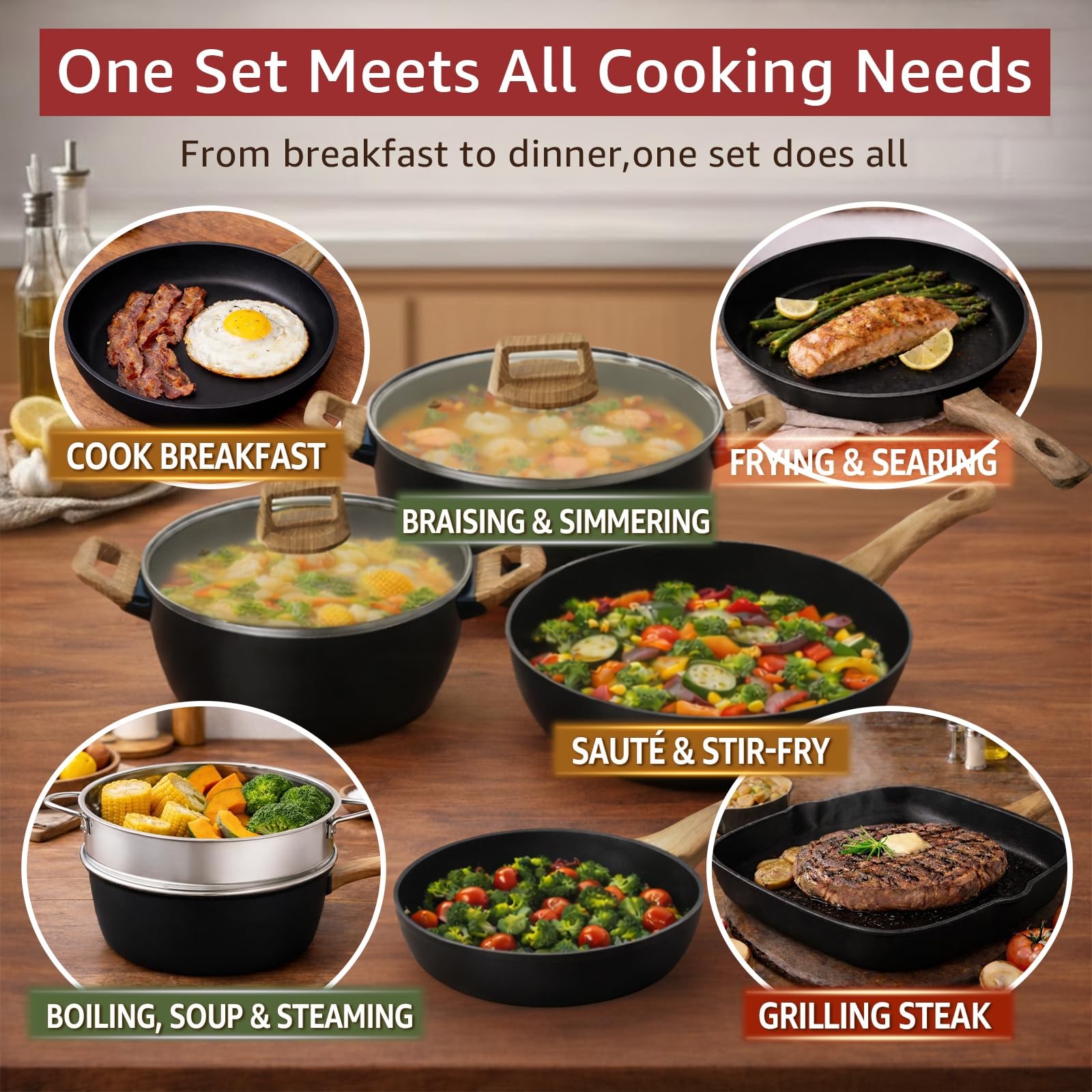 Bazova 23-Piece Pots and Pans Set Non Stick,Titanium Ceramic Cookware Set Non…