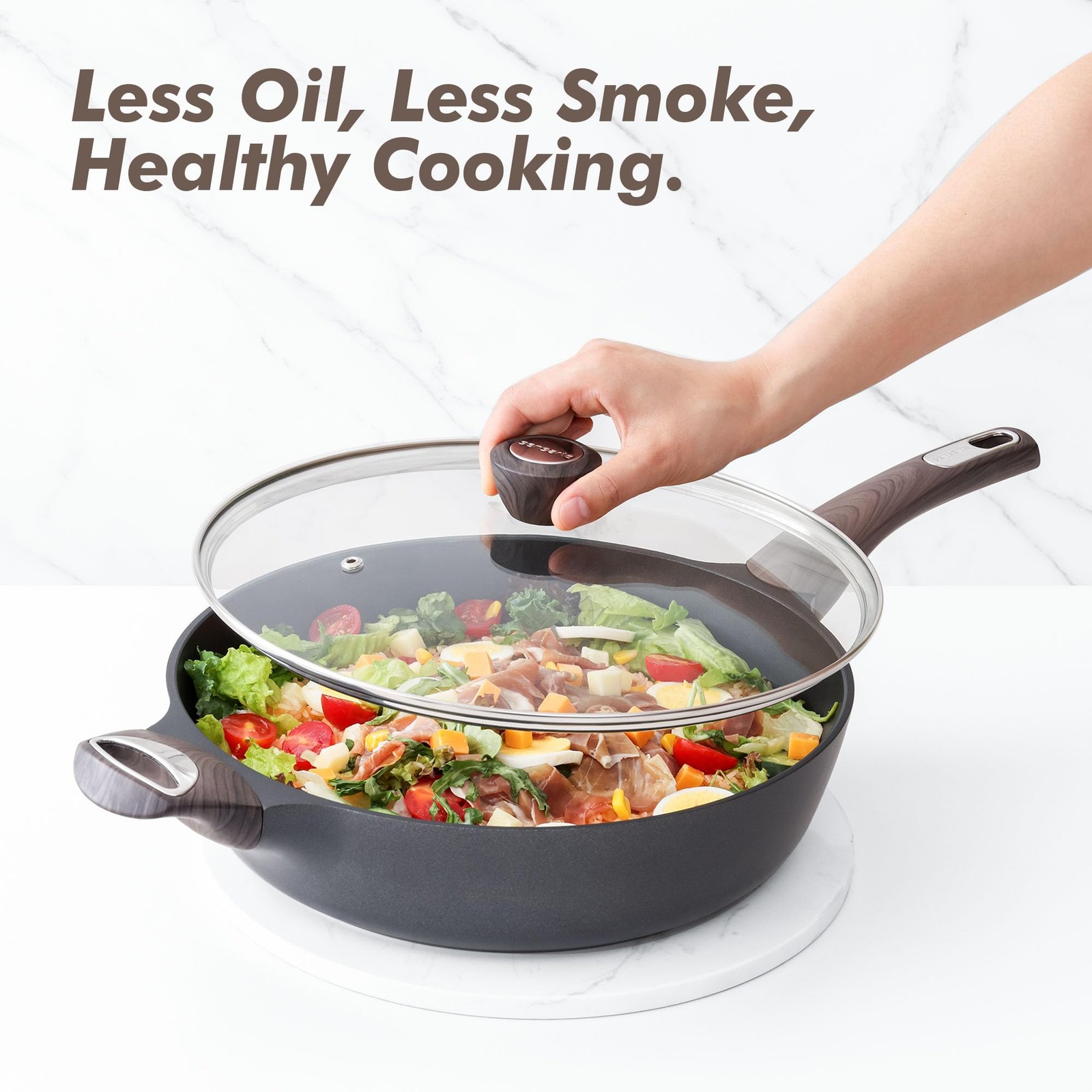 12 Inch Nonstick Frying Pan Skillet With Lid Deep Saute Pan 5 Qt Induction Cookw