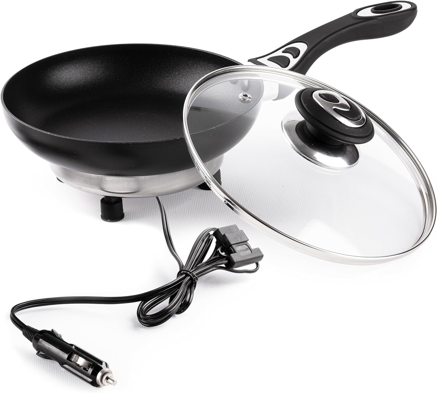 Zone Tech 12Volt Frying Pan With Glass Lid 7.5″ Portable Non-Stick Travel Pot