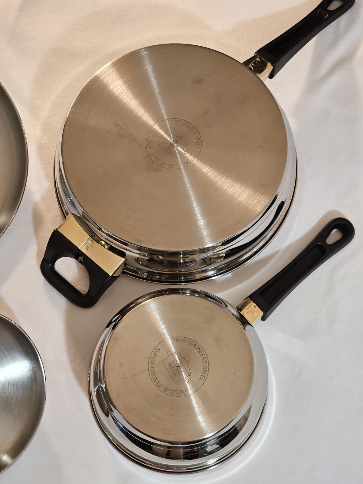 Vtg Cook Well High-quality Stainless Steel Pots & Pans W/Gold Plating -Set Of 11