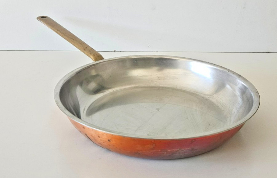 Vtg Spring Culinox 8″ Copper Frying Pan Skillet Stainless Brass Handle Swiss