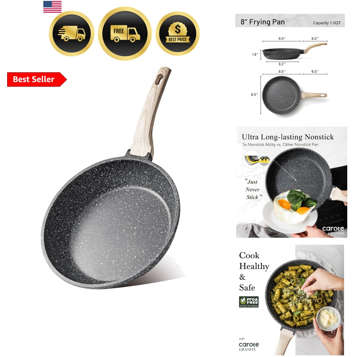 Nonstick Frying Pan Skillet,Non Stick Granite Fry Pan Egg Pan Omelet Pans, St…